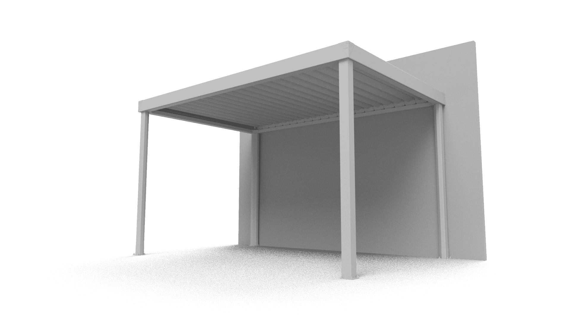 Rövidebb oldalán falhoz illesztett bioklimatikus pergola